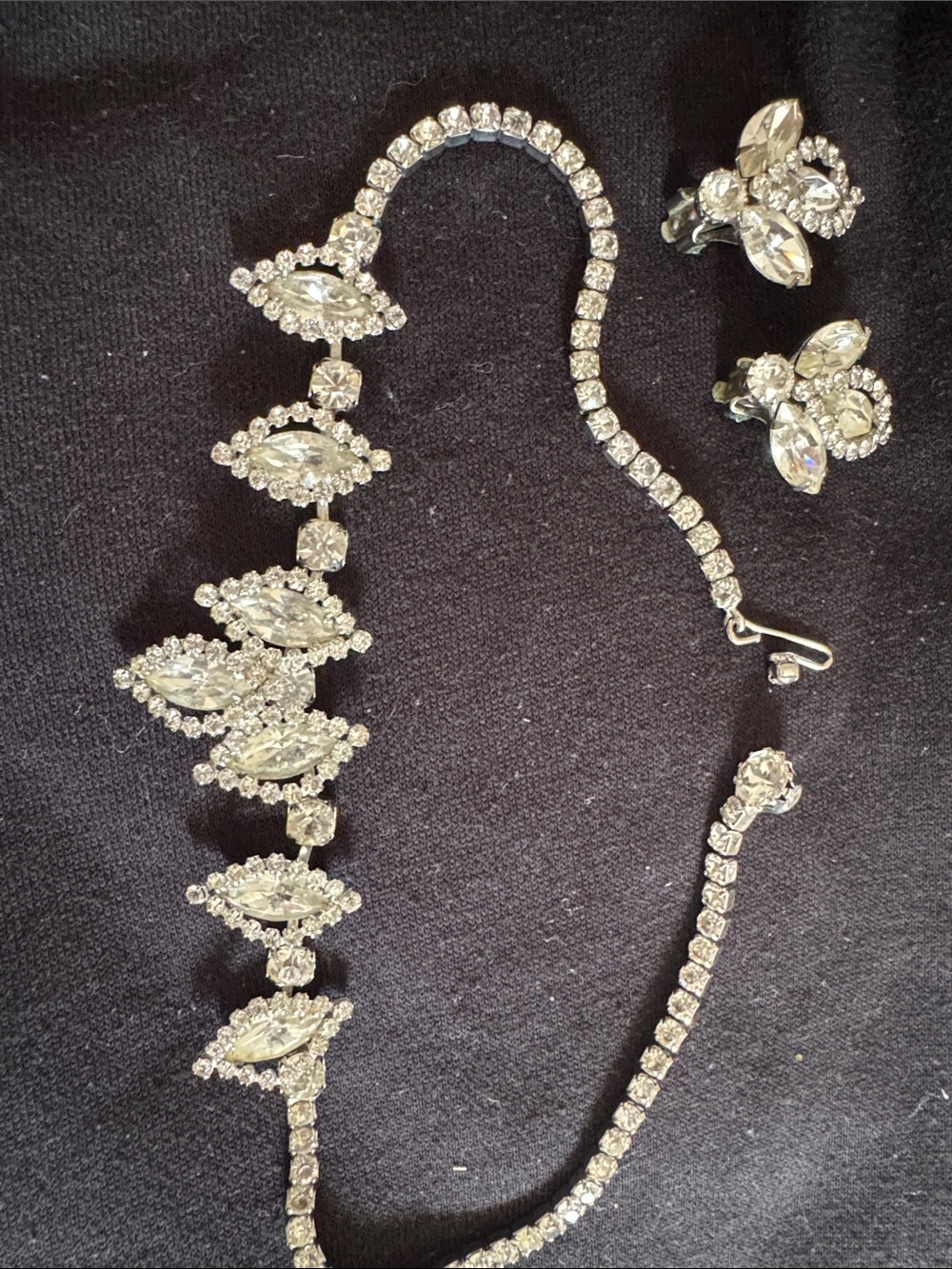Crystal Marquise Necklace and Earrings Set - Silver Tone